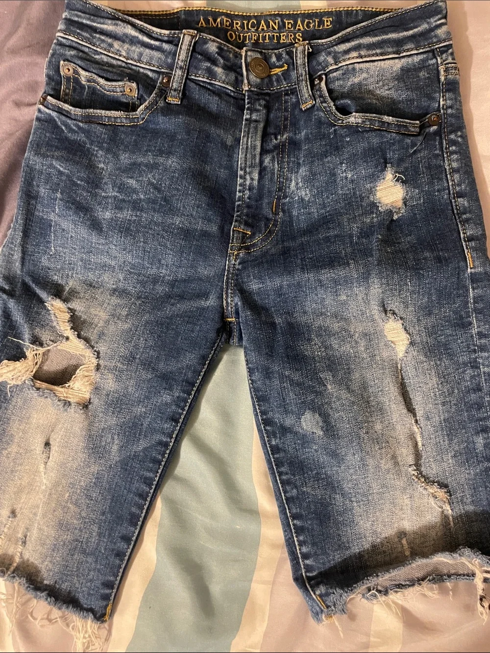 American Eagle Outfitters Men’s Distressed Dark Blue Slim Jeans